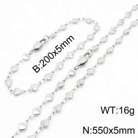 Silver Color Stainless Steel Heart Chain 550×5mm Necklaces 200×5mm Bracelet s Jewelry Sets For Women Men