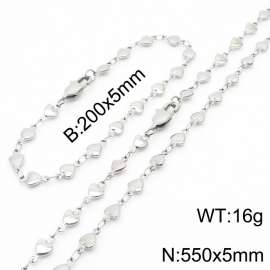 Silver Color Stainless Steel Heart Chain 550×5mm Necklaces 200×5mm Bracelet s Jewelry Sets For Women Men