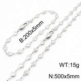 Silver Color Stainless Steel Heart Chain 500×5mm Necklaces 200×5mm Bracelet s Jewelry Sets For Women Men