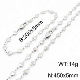 Silver Color Stainless Steel Heart Chain 450×5mm Necklaces 200×5mm Bracelet s Jewelry Sets For Women Men