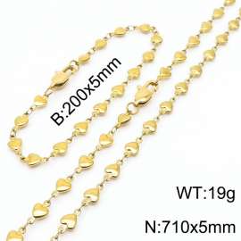Gold Color Stainless Steel Heart Chain 710×5mm Necklaces 200×5mm Bracelet s Jewelry Sets For Women Men
