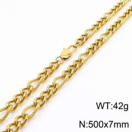 7mm50cm fashionable stainless steel 3:1 patterned side chain gold necklace