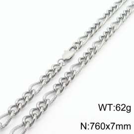 7mm76cm fashionable stainless steel 3:1 patterned side chain steel color necklace