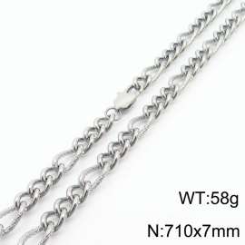 7mm71cm fashionable stainless steel 3:1 patterned side chain steel color necklace