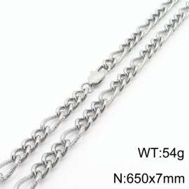 7mm65cm fashionable stainless steel 3:1 patterned side chain steel color necklace