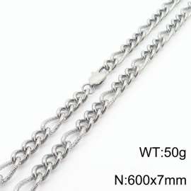 7mm60cm fashionable stainless steel 3:1 patterned side chain steel color necklace
