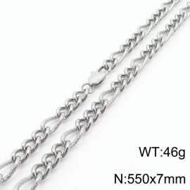 7mm55cm fashionable stainless steel 3:1 patterned side chain steel color necklace