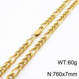 7mm76cm fashionable stainless steel 3:1 patterned side chain gold necklace