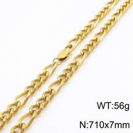 7mm71cm fashionable stainless steel 3:1 patterned side chain gold necklace