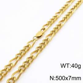 7mm50cm fashionable stainless steel 3:1 patterned side chain gold necklace