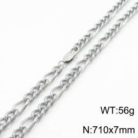 7mm71cm fashionable stainless steel 3:1 patterned side chain steel color necklace