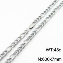 7mm60cm fashionable stainless steel 3:1 patterned side chain steel color necklace