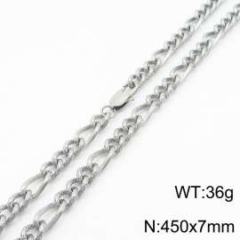 7mm45cm fashionable stainless steel 3:1 patterned side chain steel color necklace