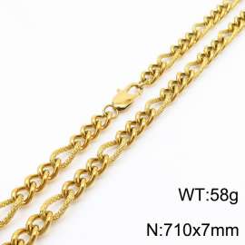 7mm71cm fashionable stainless steel 3:1 patterned side chain gold necklace