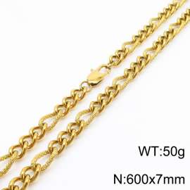 7mm60cm fashionable stainless steel 3:1 patterned side chain gold necklace
