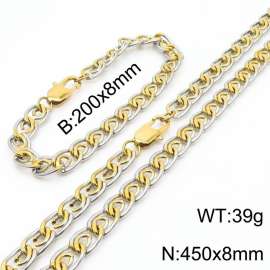 8mm45cm&8mm20cm fashionable stainless steel paper clip chain mixed color bracelet necklace two-piece set