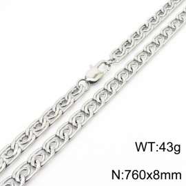 8mm76cm fashionable stainless steel edge pressing paper clip chain steel color necklace