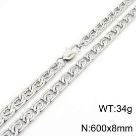 8mm60cm fashionable stainless steel edge pressing paper clip chain steel color necklace