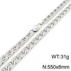 8mm55cm fashionable stainless steel edge pressing paper clip chain steel color necklace