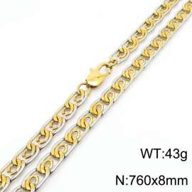 8mm76cm fashionable stainless steel edge pressing paper clip chain mixed color necklace