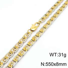 8mm55cm fashionable stainless steel edge pressing paper clip chain mixed color necklace