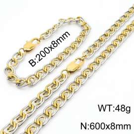 8mm60cm&8mm20cm fashionable stainless steel paper clip chain mixed color bracelet necklace two-piece set