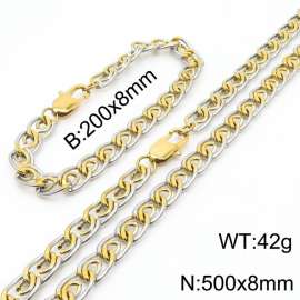 8mm50cm&8mm20cm fashionable stainless steel paper clip chain mixed color bracelet necklace two-piece set
