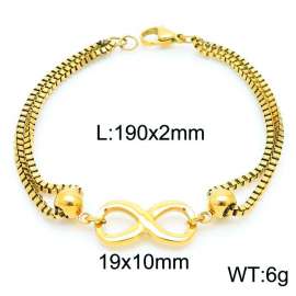 190mm Women Gold-Plated Stainless Steel Box Chain Bracelet with Infinity Mark Charm