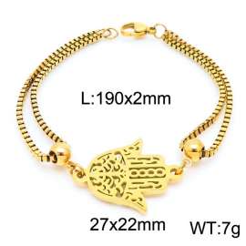 190mm Women Gold-Plated Stainless Steel Box Chain Bracelet with Fatima Hand Charm