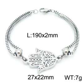 190mm Women Stainless Steel Box Chain Bracelet with Fatima Hand Charm