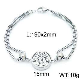 190mm Women Stainless Steel Box Chain Bracelet with Fatima Hand Disc Charm