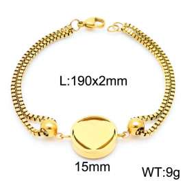 190mm Women Gold-Plated Stainless Steel Box Chain Bracelet with Love Heart Disc Charm