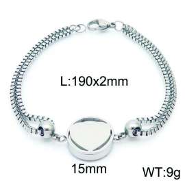 190mm Women Stainless Steel Box Chain Bracelet with Love Heart Disc Charm