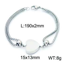 190mm Women Stainless Steel Box Chain Bracelet with Edged Love Heart Charm