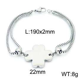 190mm Women Stainless Steel Box Chain Bracelet with Clover Charm