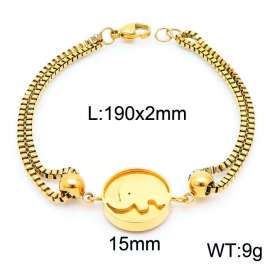 190mm Women Gold-Plated Stainless Steel Box Chain Bracelet with Cute Elephant Disc Charm