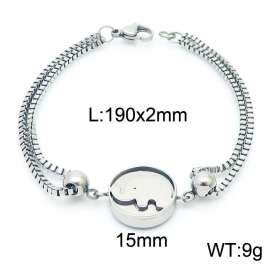 190mm Women Stainless Steel Box Chain Bracelet with Cute Elephant Disc Charm