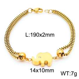 190mm Women Gold-Plated Stainless Steel Box Chain Bracelet with Cute Elephant Charm