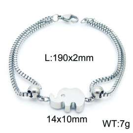 190mm Women Stainless Steel Box Chain Bracelet with Cute Elephant Charm