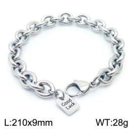 210X9mm Unisex Stainless Steel Oval Links Bracelet with Good Luck Tag