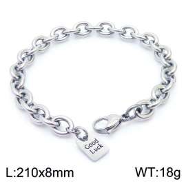 210X8mm Unisex Stainless Steel Oval Links Bracelet with Good Luck Tag