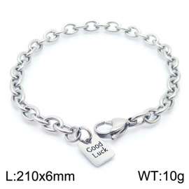 210X6mm Unisex Stainless Steel Oval Links Bracelet with Good Luck Tag