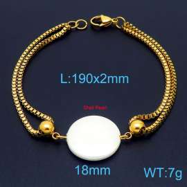 190mm Women Gold-Plated Stainless Steel Box Chain Bracelet with Round Shell Pearl Charm