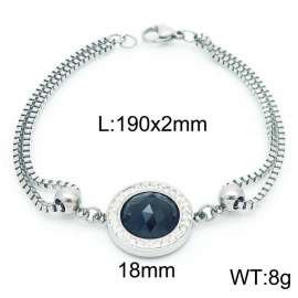 190mm Women Stainless Steel&Rhinestones Box Chain Bracelet with Black Zircon Charm