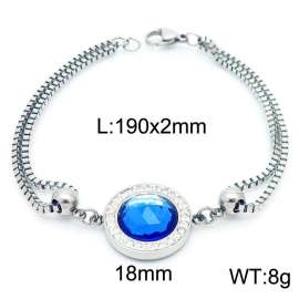 190mm Women Stainless Steel&Rhinestones Box Chain Bracelet with Blue Zircon Charm