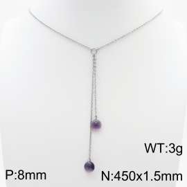 Fashion stainless steel 450 × 1.5mm O-chain hanging tassel hanging dark purple water brick pendant charm silver necklace