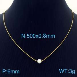 Fashion stainless steel 500 × 0.8mm Fine Chain Channeling 6mm Pearl Pendant Charm Gold Necklace