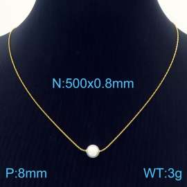 Fashion stainless steel 500 × 0.8mm Fine Chain Channeling 8mm Pearl Pendant Charm Gold Necklace
