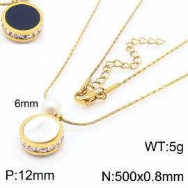 Fashion stainless steel 500 × 0.8mm Fine Chain Hanging Diamond Round Pendant Pearl Charm Gold Necklace