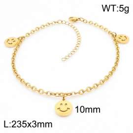 Fashion stainless steel 235 × 3mm O-Chain Hanging Smiling Smiling Face Pendant Charm Gold Anklet